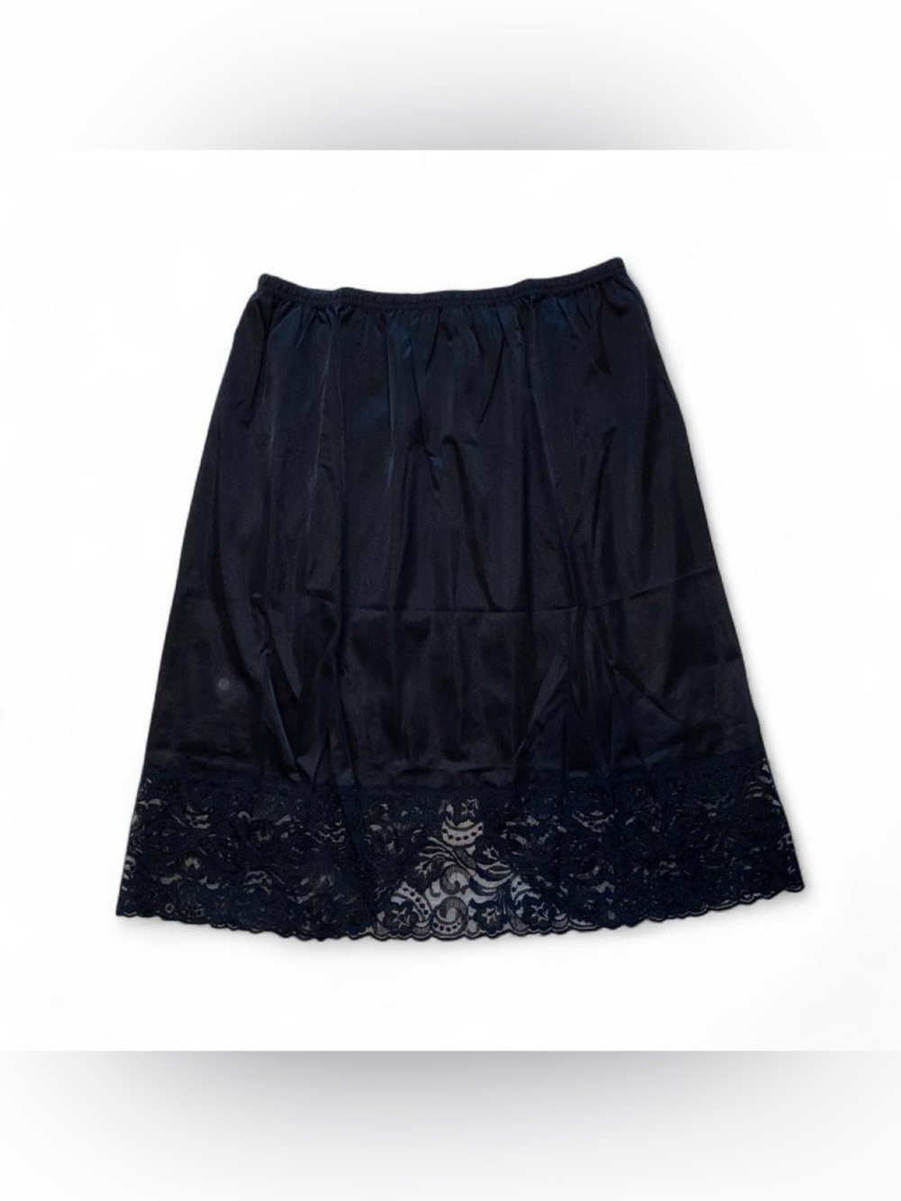 Vanity Fair Black Lace-Hem Midi Slip Skirt